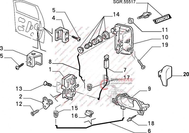 Замок двери передней левой механический Fiat Scudo 9639373580 9617762780 35415 фото