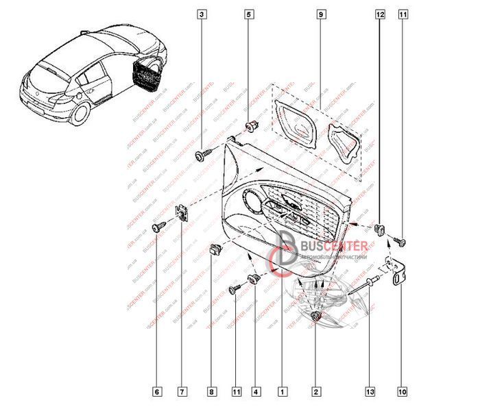 Обшивка передніх правих дверей ( хетчбек, карта дверей) Renault Megane 809000421R 117185 фото